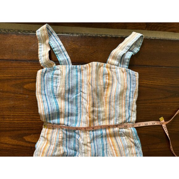 Reformation Island Linen Romper in Marbella Striped White Blue Orange Smocking 2 - Picture 5 of 10